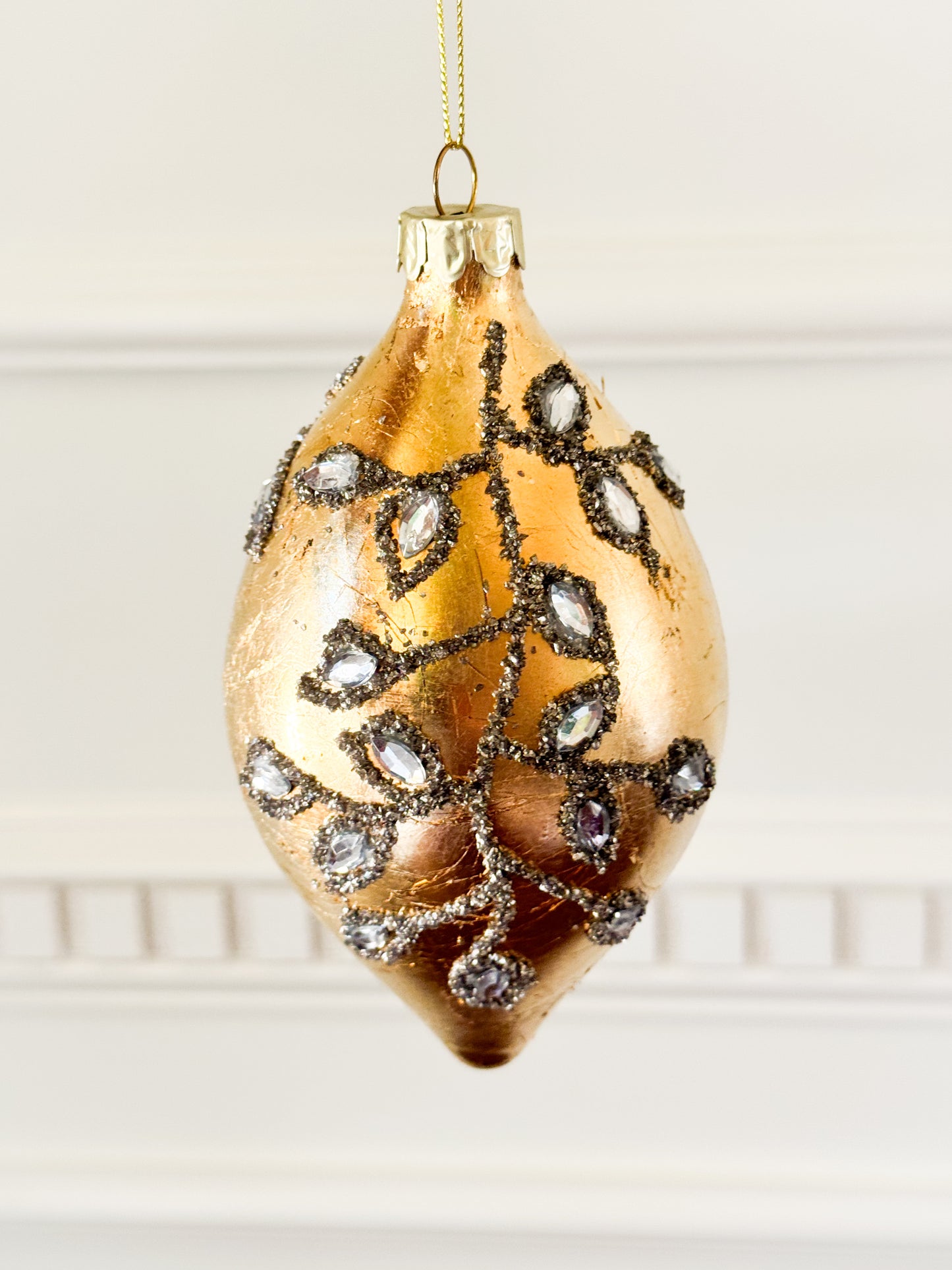 Set Of Six Assorted Gold And Rhinestone Vine Ornaments