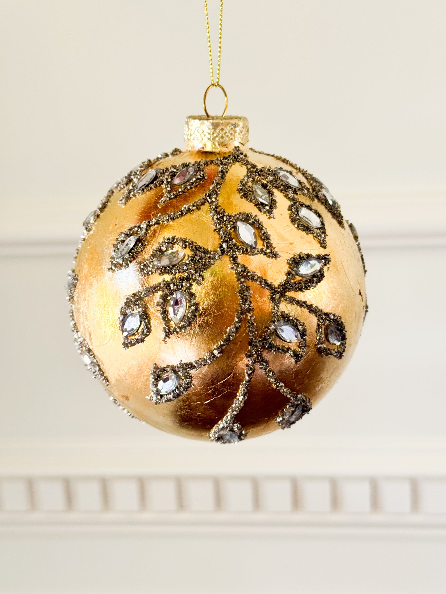 Set Of Six Assorted Gold And Rhinestone Vine Ornaments