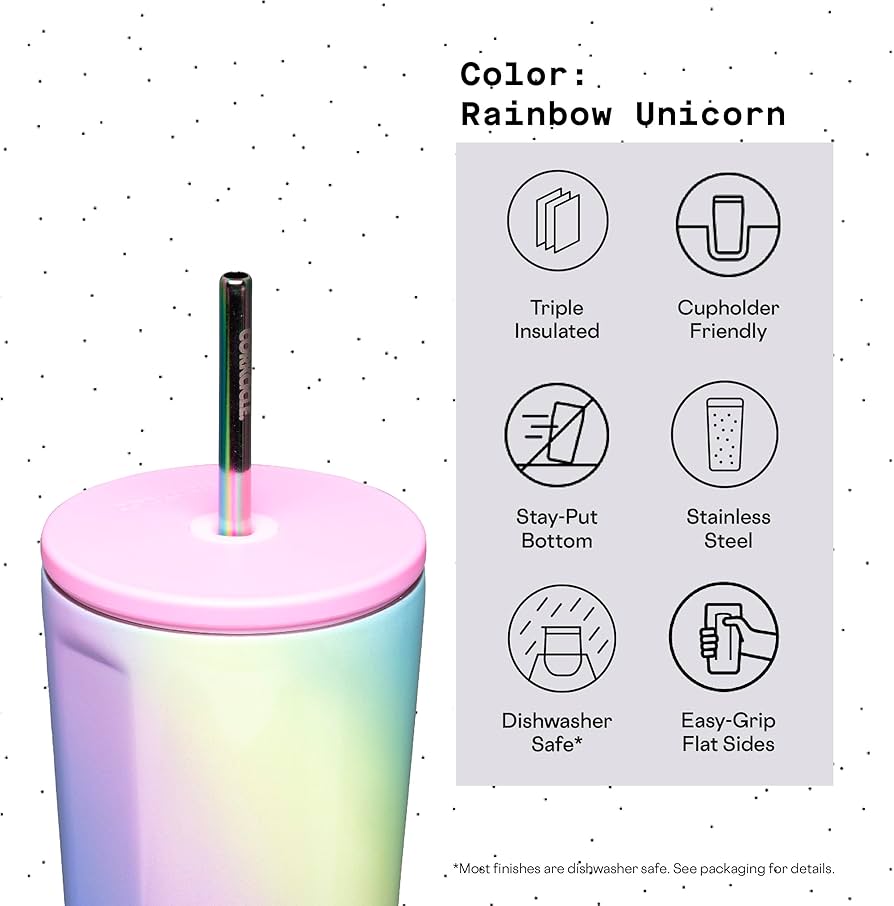 COLD CUP
INSULATED TUMBLER WITH STRAW- Rainbow Unicorn