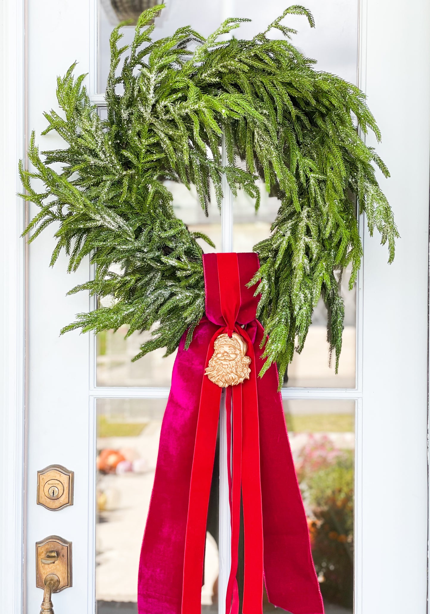 The Hot Pink Believe Iced Fir Pine Wreath With Sash And Santa