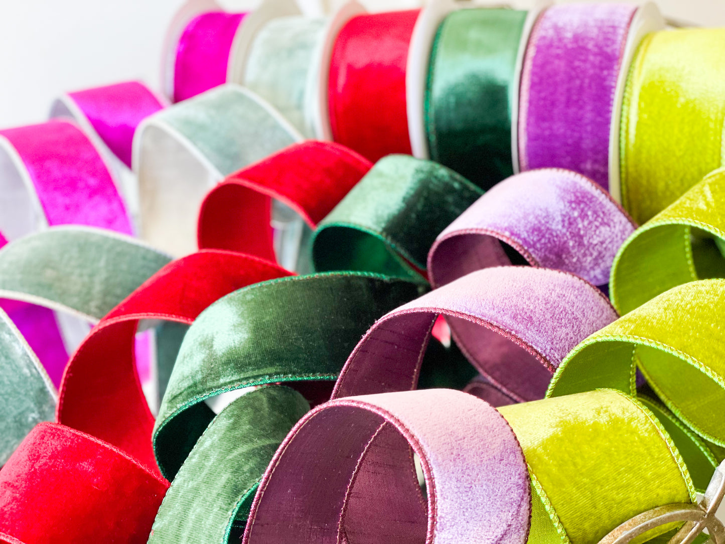 Apple Green Viscoe Velvet Ribbon With Metallic Back