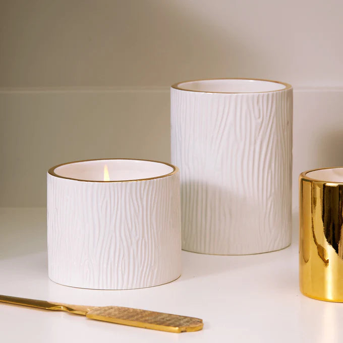 THYMES Frasier Fir Gilded Gold rim Ceramic Petite Candle 6oz