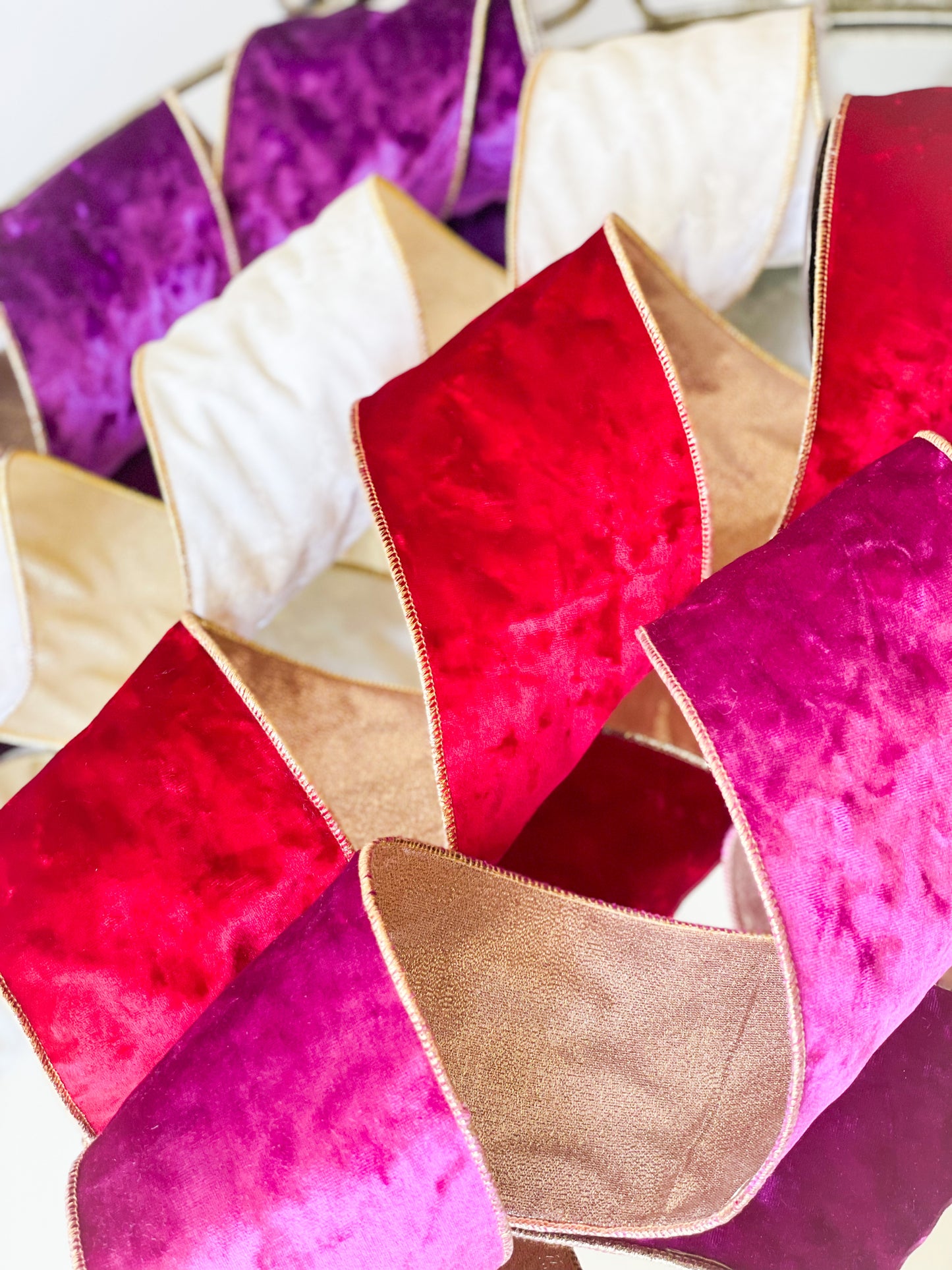 Purple Textured Velvet Ribbon With Metallic Gold Back