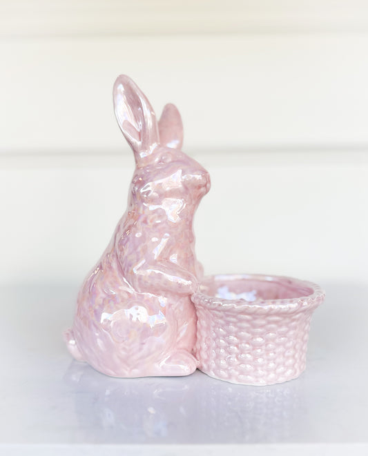 Pink Glass Bunny Carrying A Basket