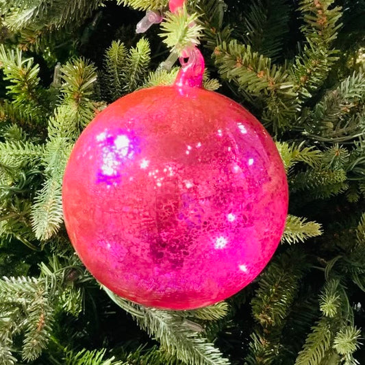120mm mercury glass ornament hand blown top, hot pink
