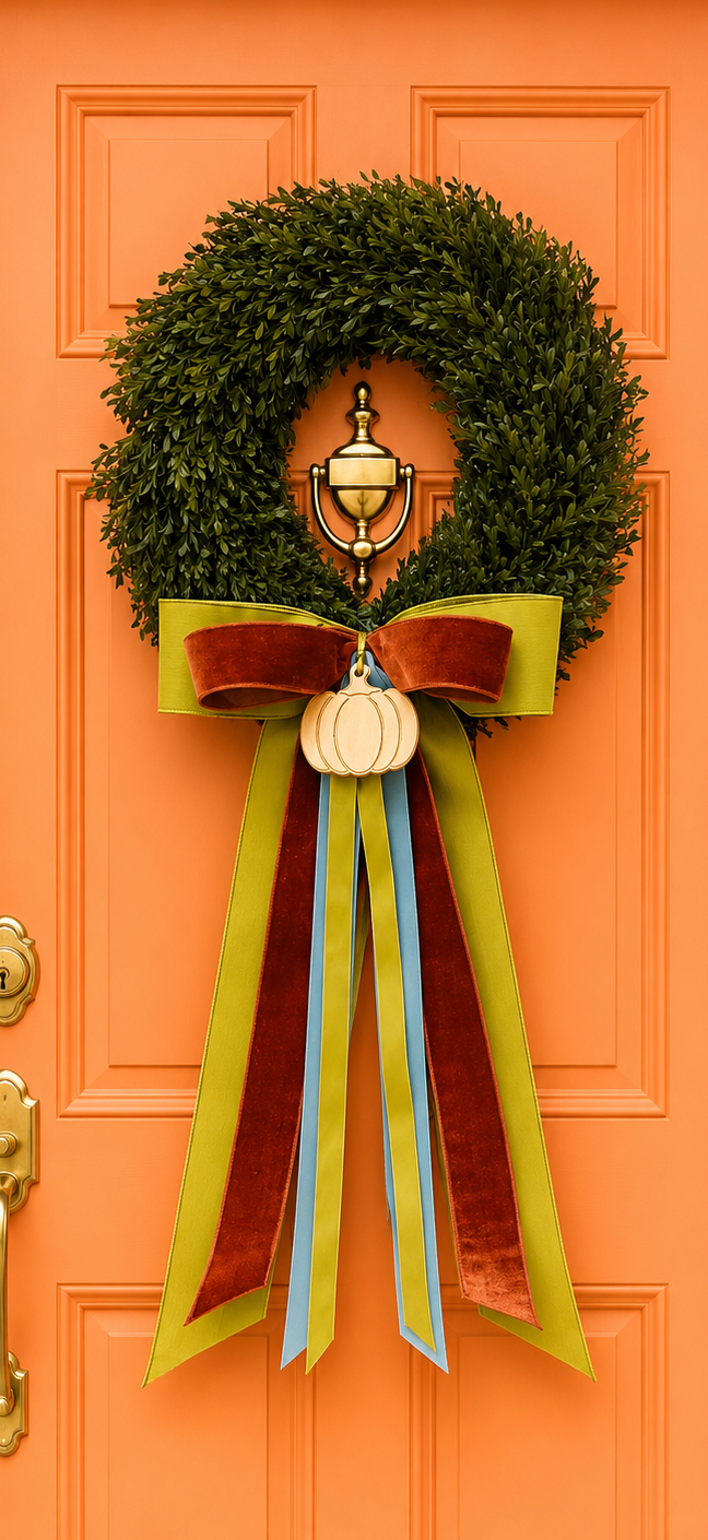 Golden Harvest Pumpkin Bow Wreath