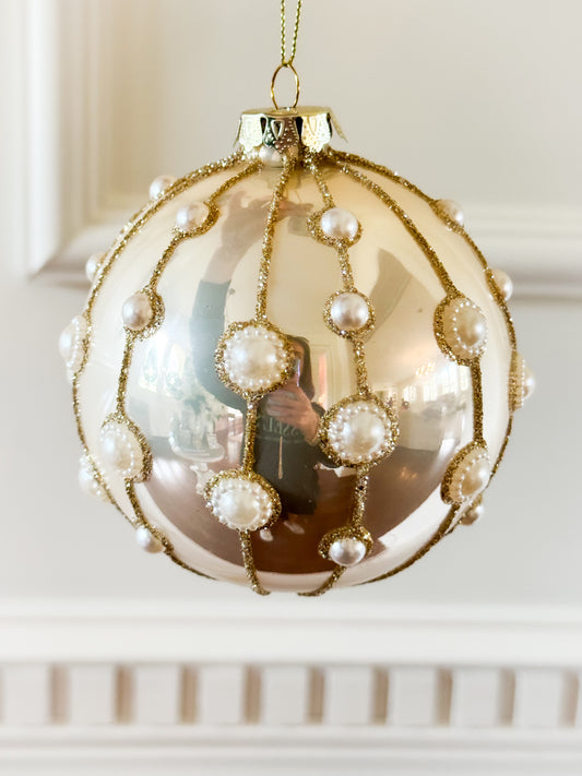 Set Of 5 Gilded Pearl Lattice Ornament
