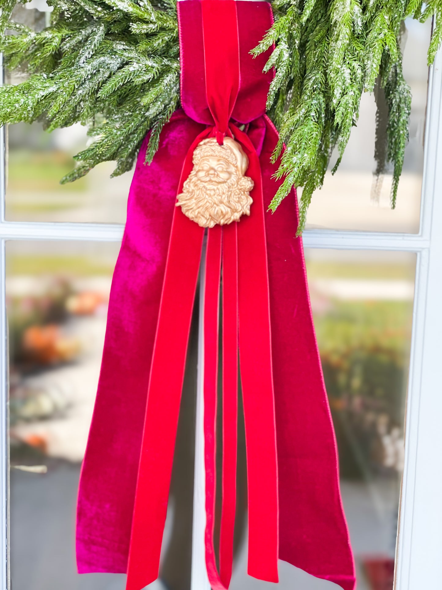 The Hot Pink Believe Iced Fir Pine Wreath With Sash And Santa