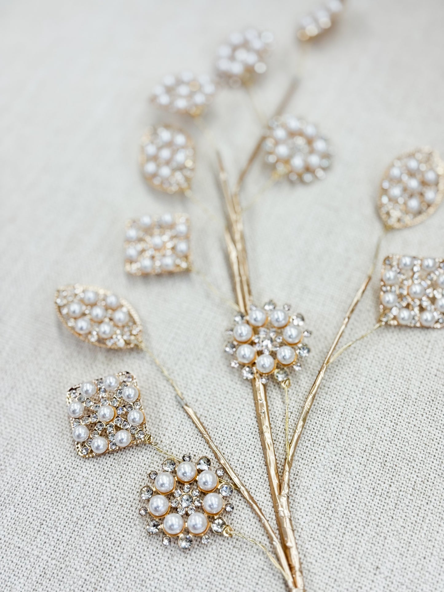 Set Of 5 Gilded Pearl & Crystal Bloom Stem