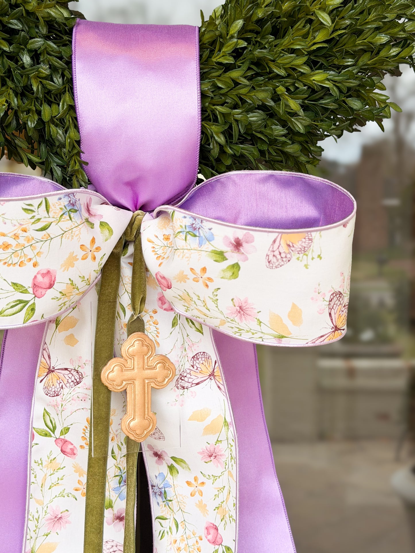 Lavender Grace Cross Tea Leaf Wreath