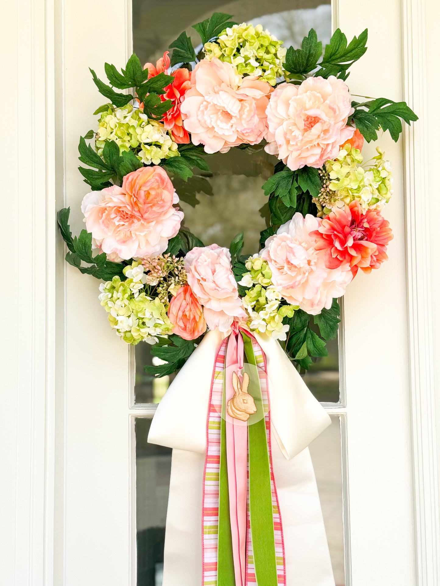 Peachy Peony Cottontail Wreath
