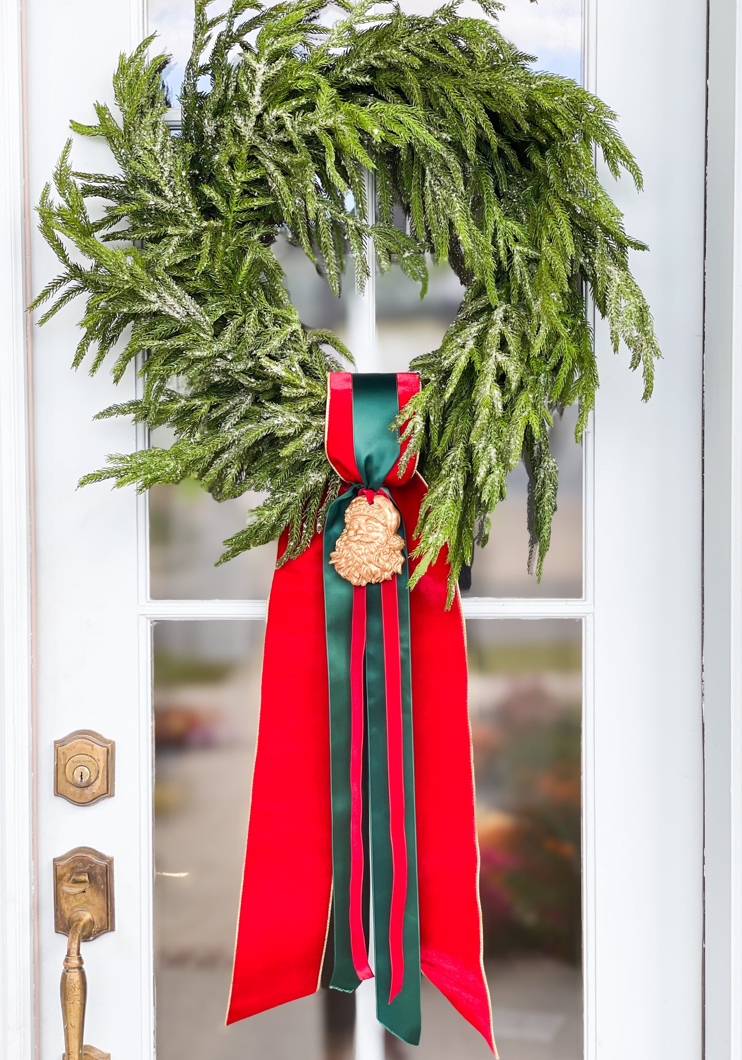 The Red Believe Iced Fir Pine Wreath With Sash And Santa
