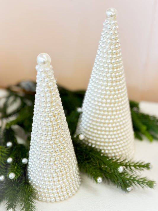 Set of 2 Classic Pearl Cone Trees