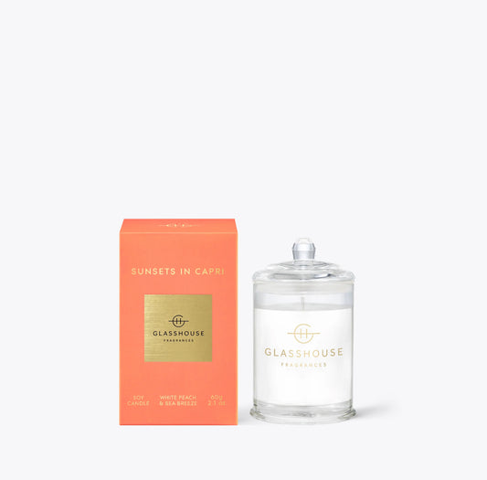 GLASSHOUSE Sunsets in Capri White Peach & Sea Breeze Soy Candle 2.1 Oz