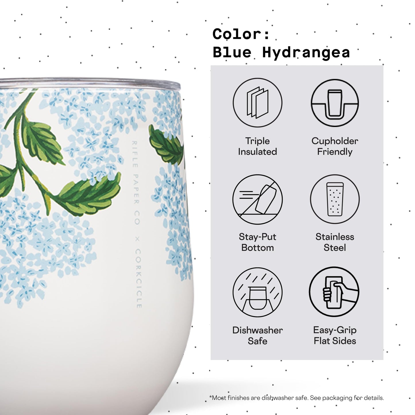 RIFLE PAPER CO. X CORKCICLE Stemless - Blue Hydrangea