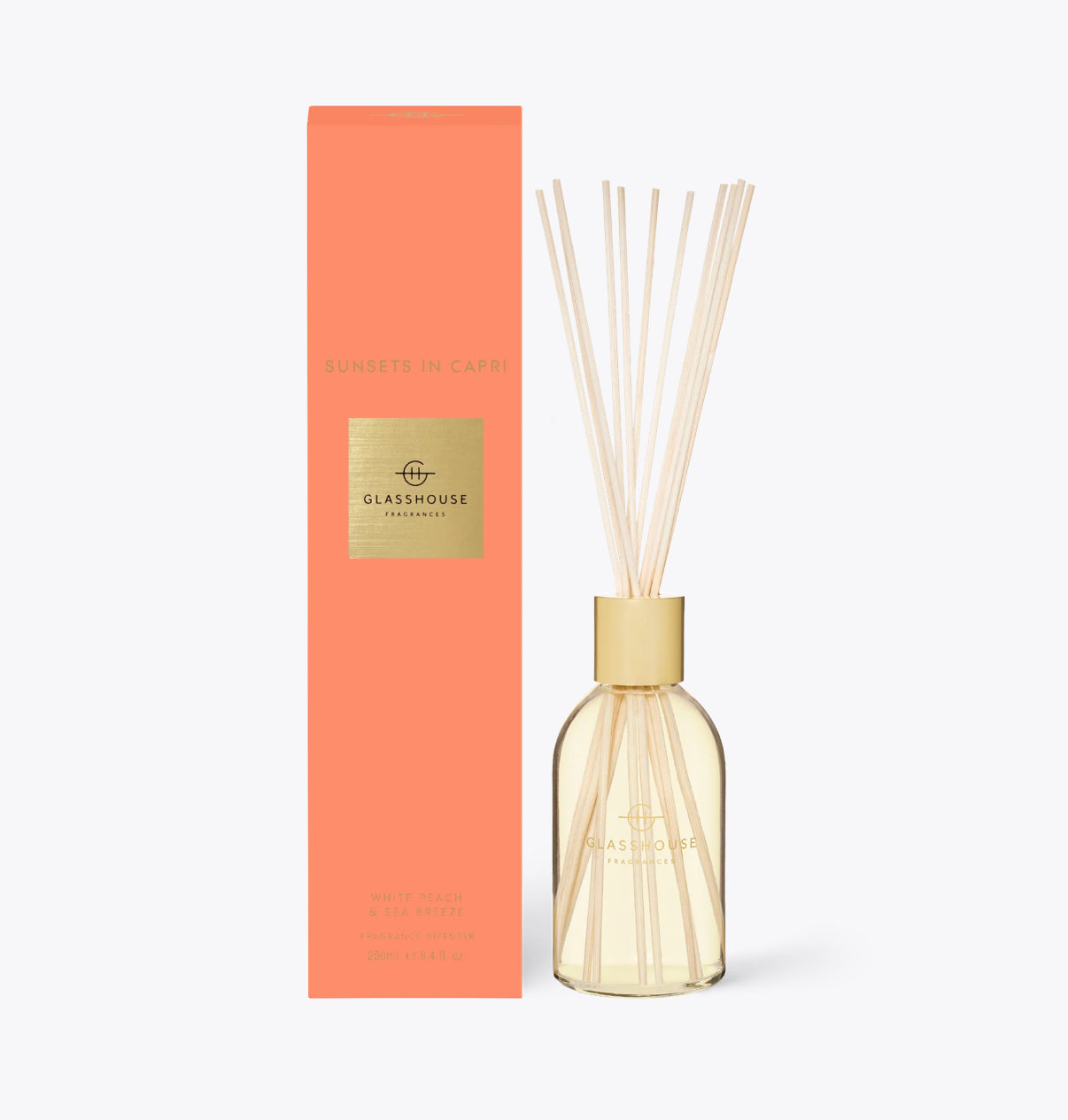 GLASSHOUSE Sunsets in Capri White Peach and & Sea Breeze Fragrance Diffuser 8.4 Oz
