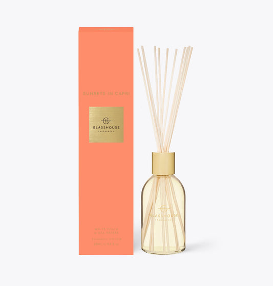 GLASSHOUSE Sunsets in Capri White Peach and & Sea Breeze Fragrance Diffuser 8.4 Oz