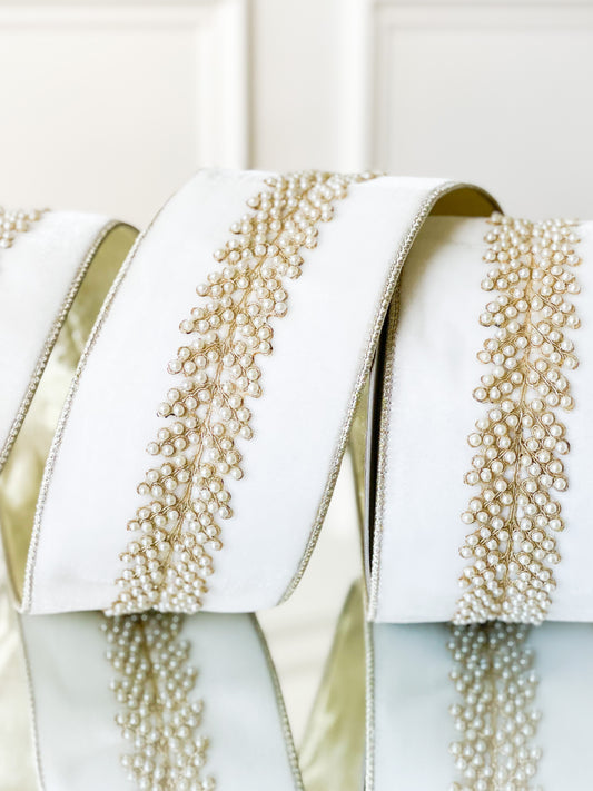 Ivory Royal Pearl Vine Velvet Ribbon 4”x5yd