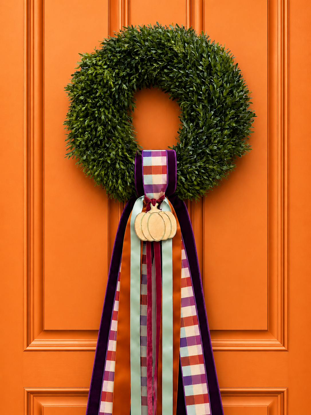 Pumpkin Spice Plaid Tea Leaf Wreath