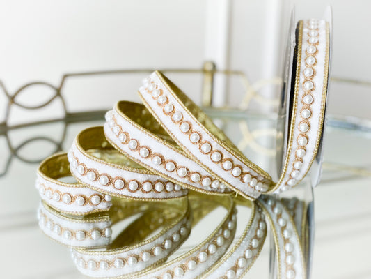 Ivory Pearl Velvet Ribbon 1”x 5 yd