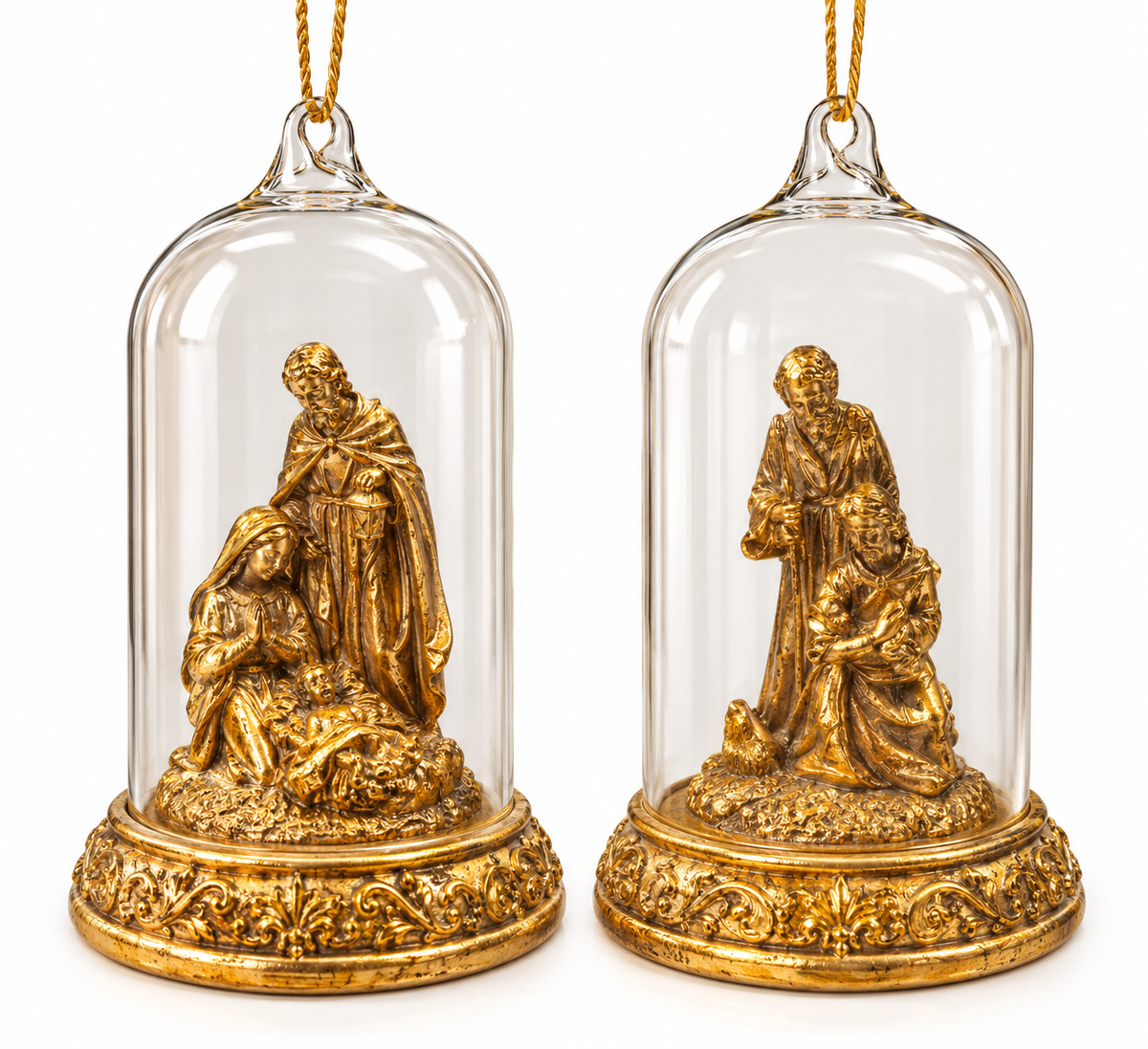 LED Gold Nativity Cloche Ornaments set of 2