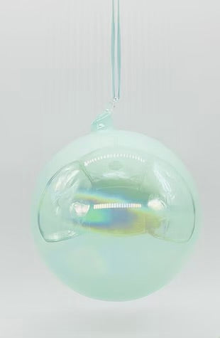 150mm glass hand blown top, irid., seafoam