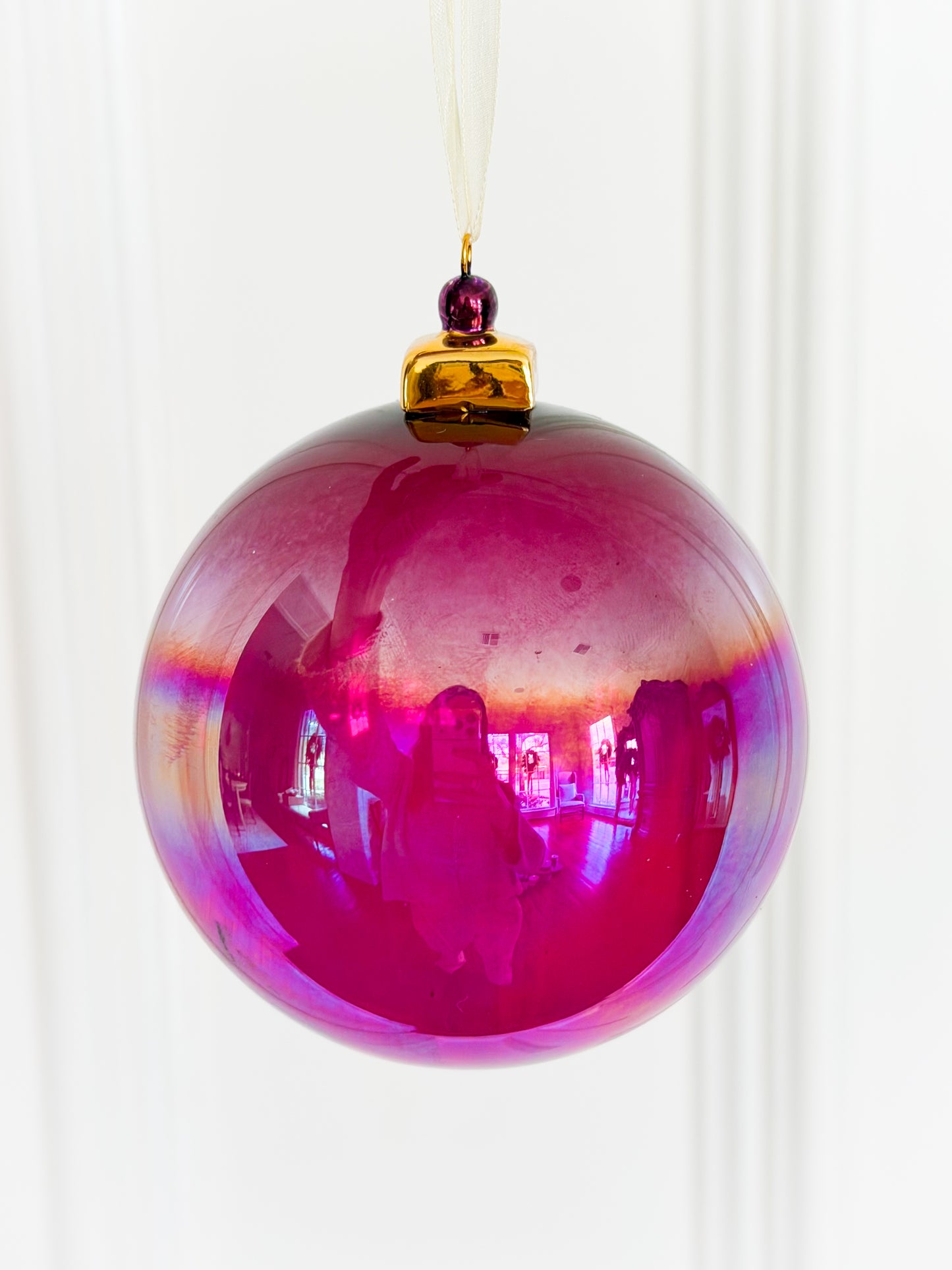 Iridescent Magenta Glass Ball Ornament