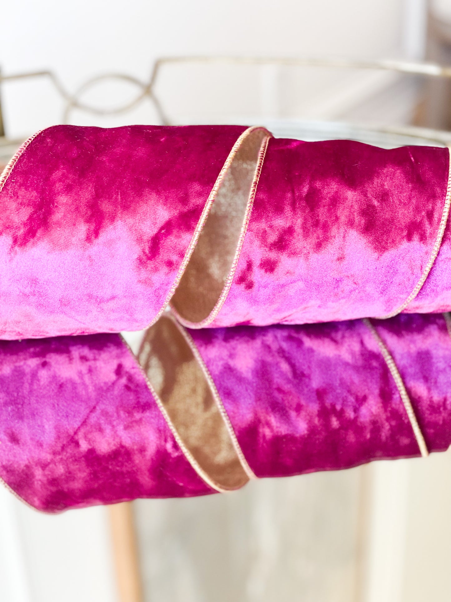 Fuchsia Textured Velvet Ribbon With Metallic Gold Back