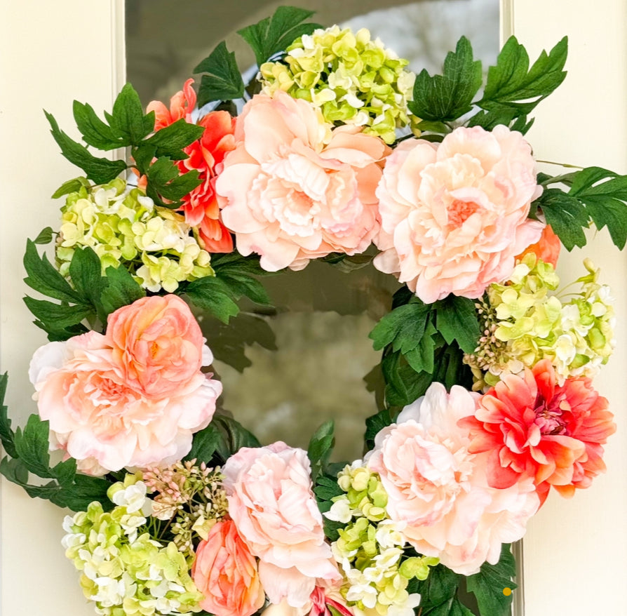 Peachy Peony Cottontail Wreath