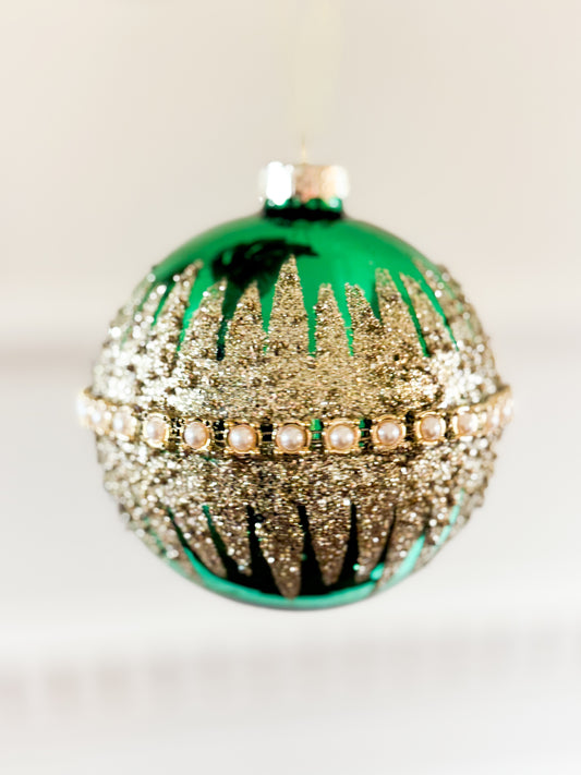 Set of 5 Emerald Luxe Pearl Ornament