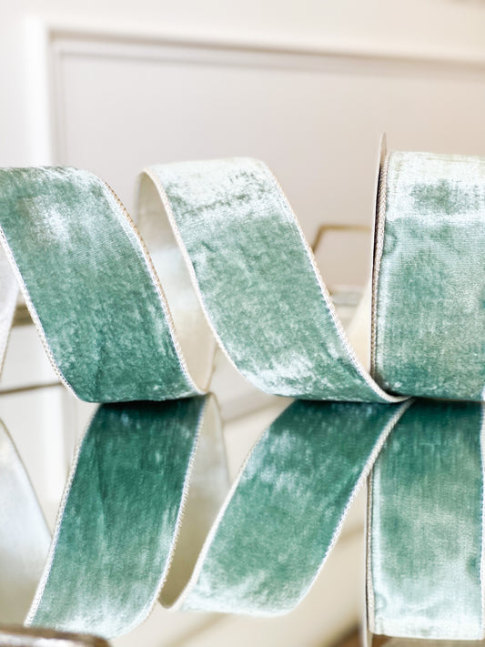Aqua Viscoe Velvet Ribbon With Metallic Back