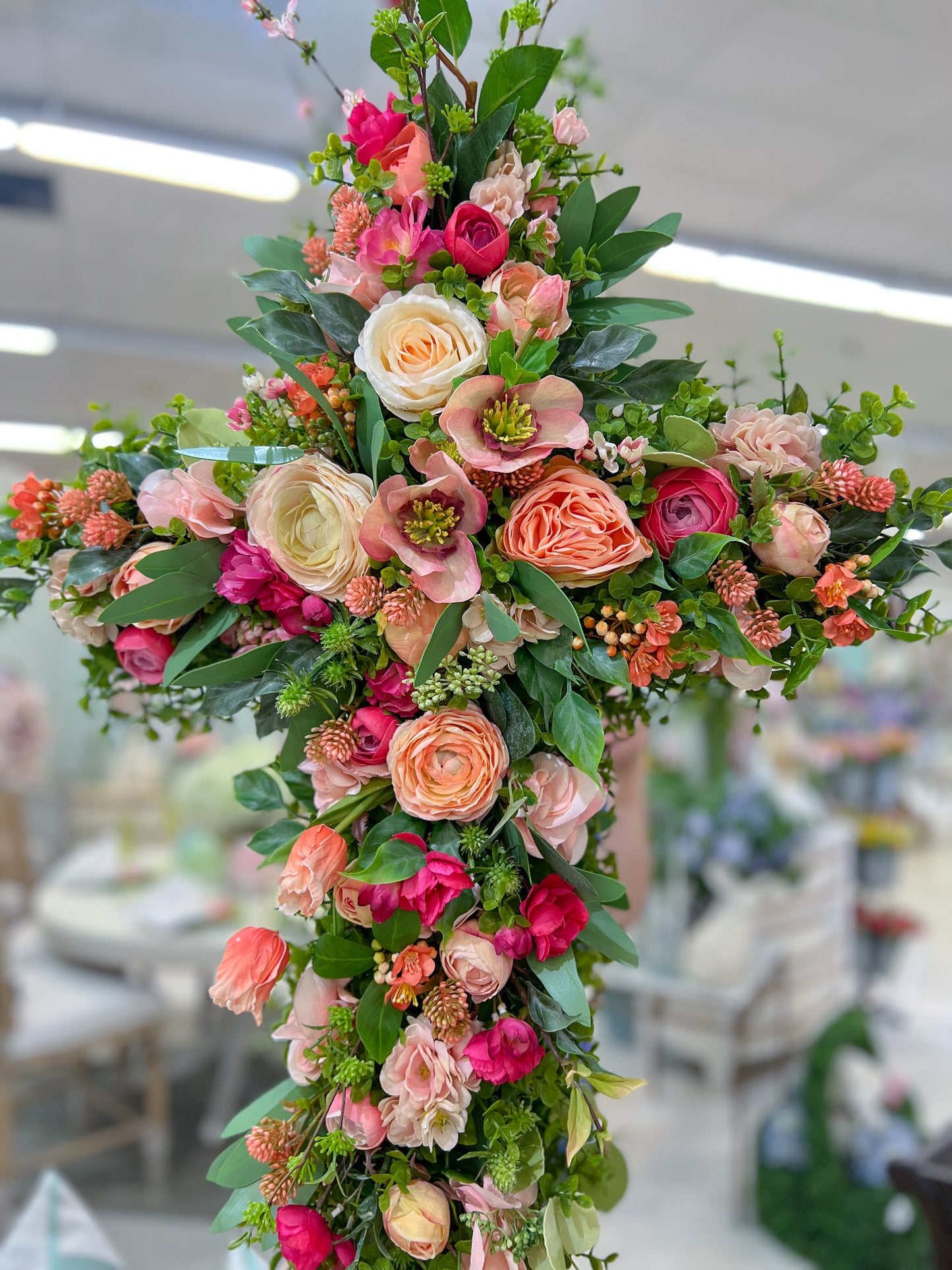 Resurrection Rose Faux Floral Cross Wreath