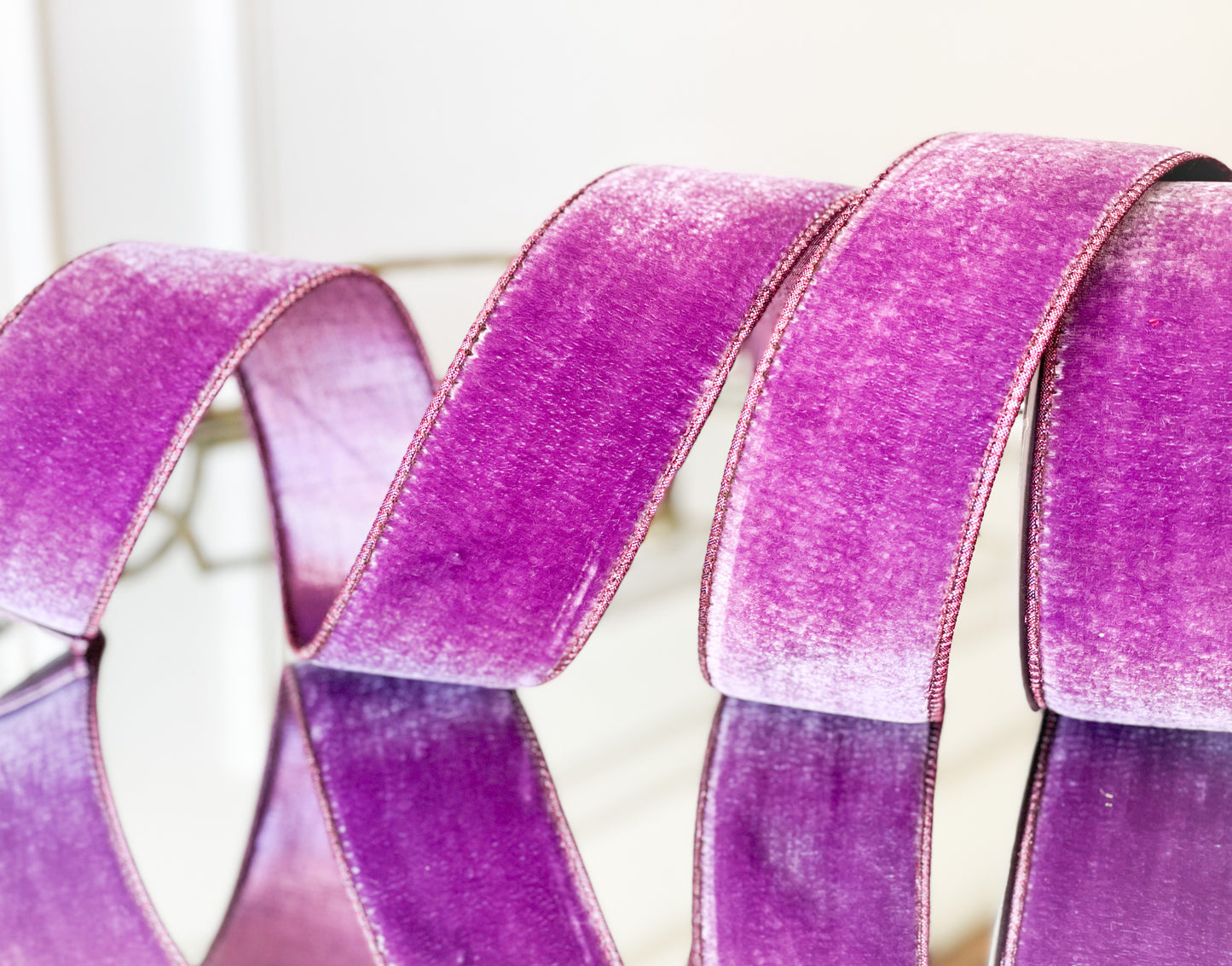 Purple Viscoe Velvet Ribbon With Metallic Back