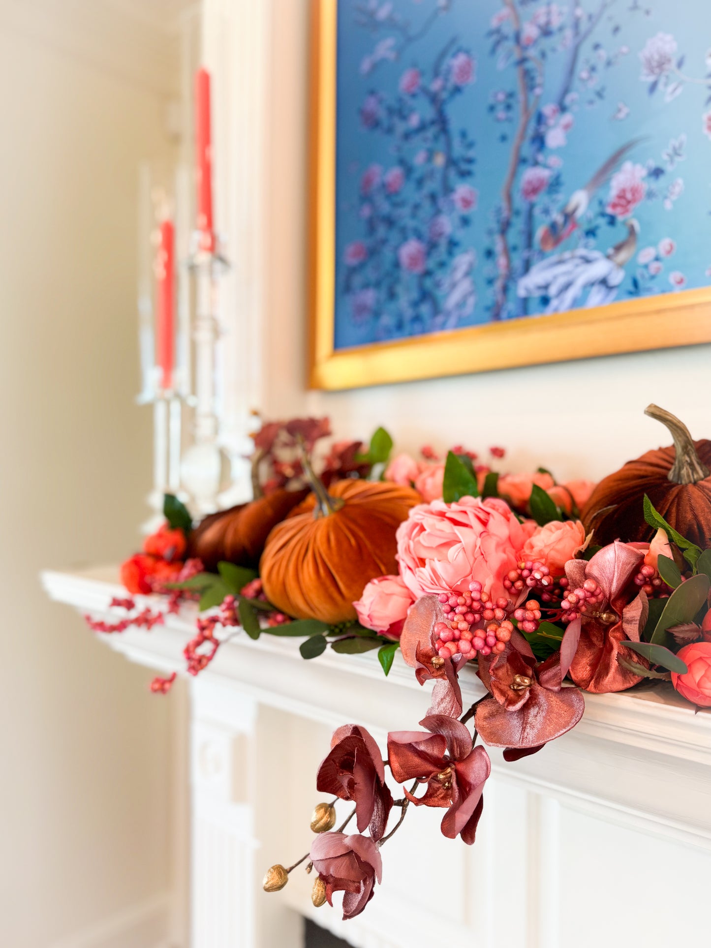 Autumn Rosewood Mantle Tablescape/Garland Decor Box