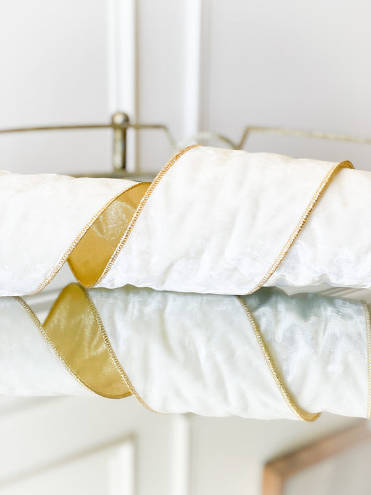 Ivory Textured Velvet Ribbon With Metallic Gold Back