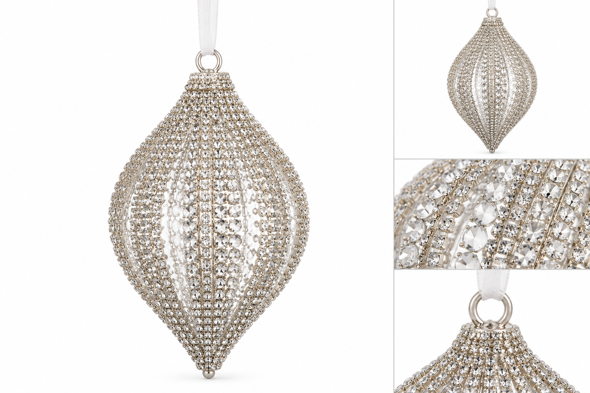 6.5” Clear & Silver Diamond Glass Finial Ornament