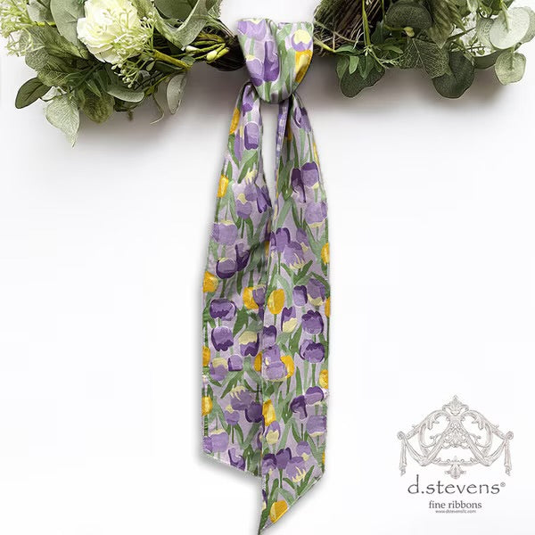 poplin yellow lavender watercolor tulip check back sash, lavender
