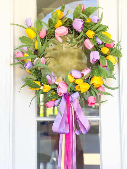 Spring Tulip Blissful Bow Wreath