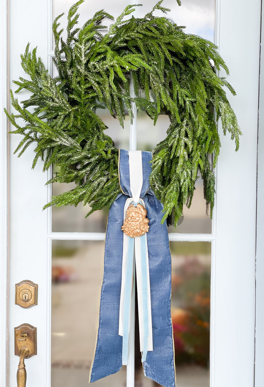 The Blue Believe Iced Fir Pine Wreath With Sash And Santa