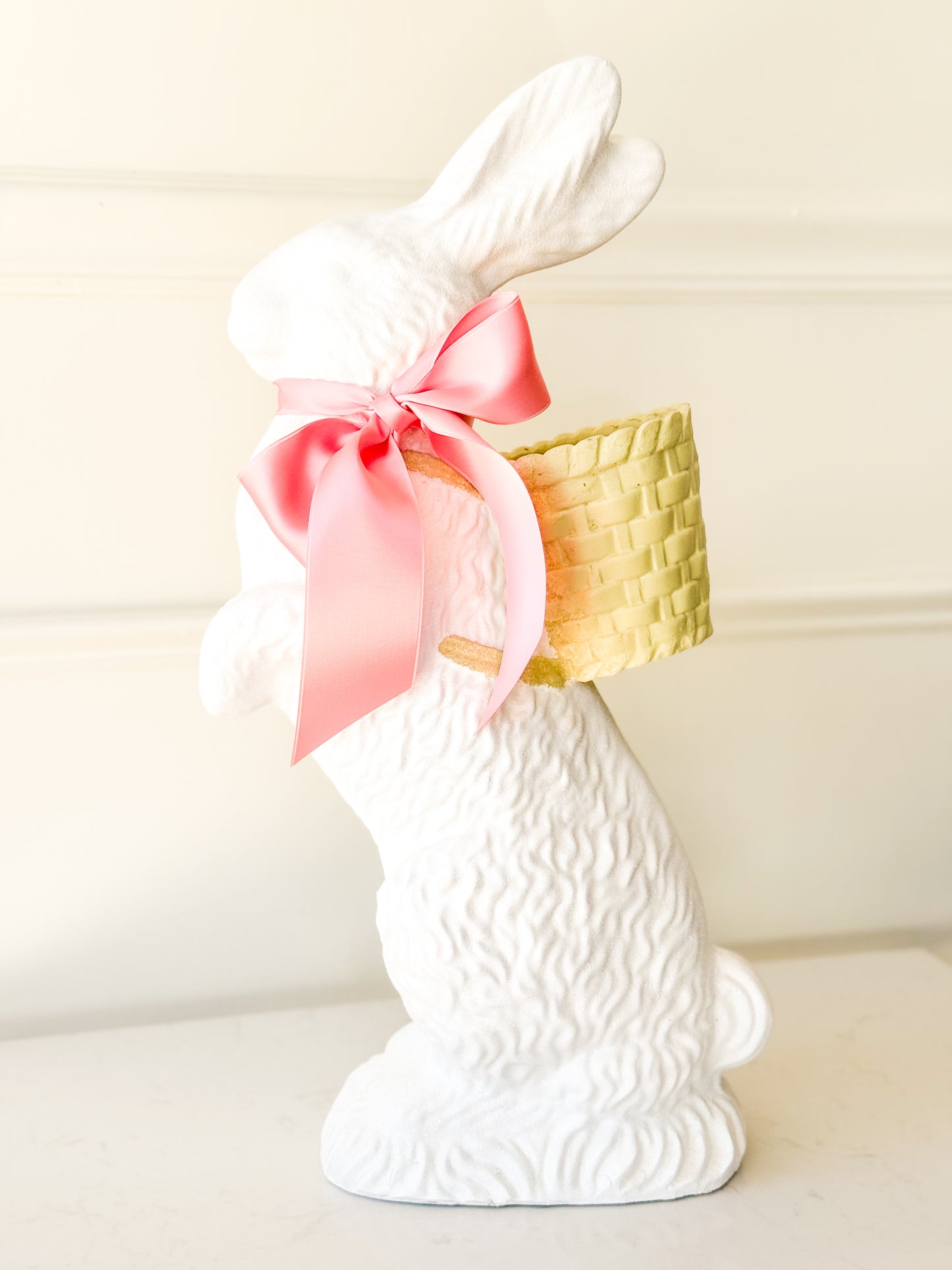 White Bunny With Basket And Satin Bow