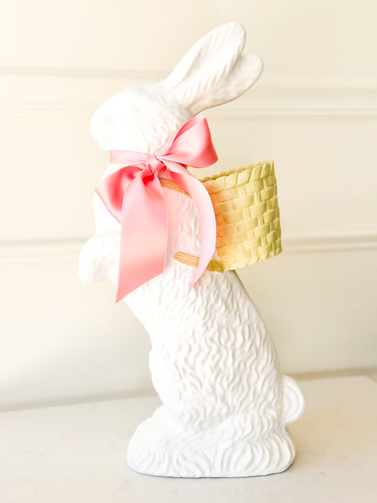 White Bunny With Basket And Satin Bow