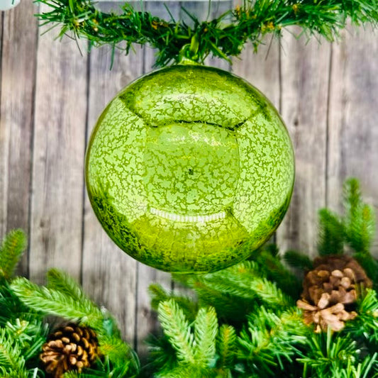 150mm mercury glass ornament hand blown top, bright green
