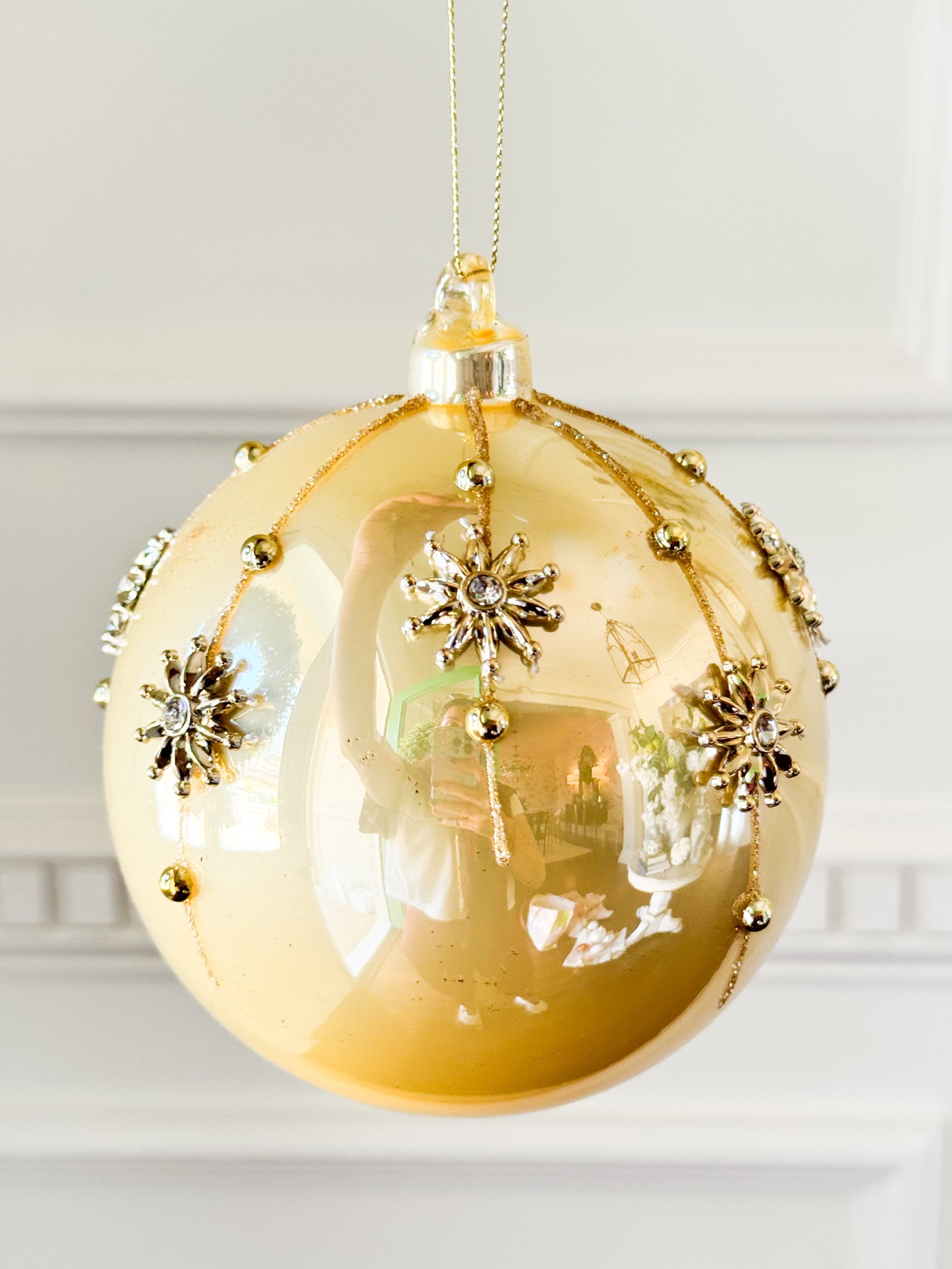 Set Of Six Assorted Gold Starburst Ornaments