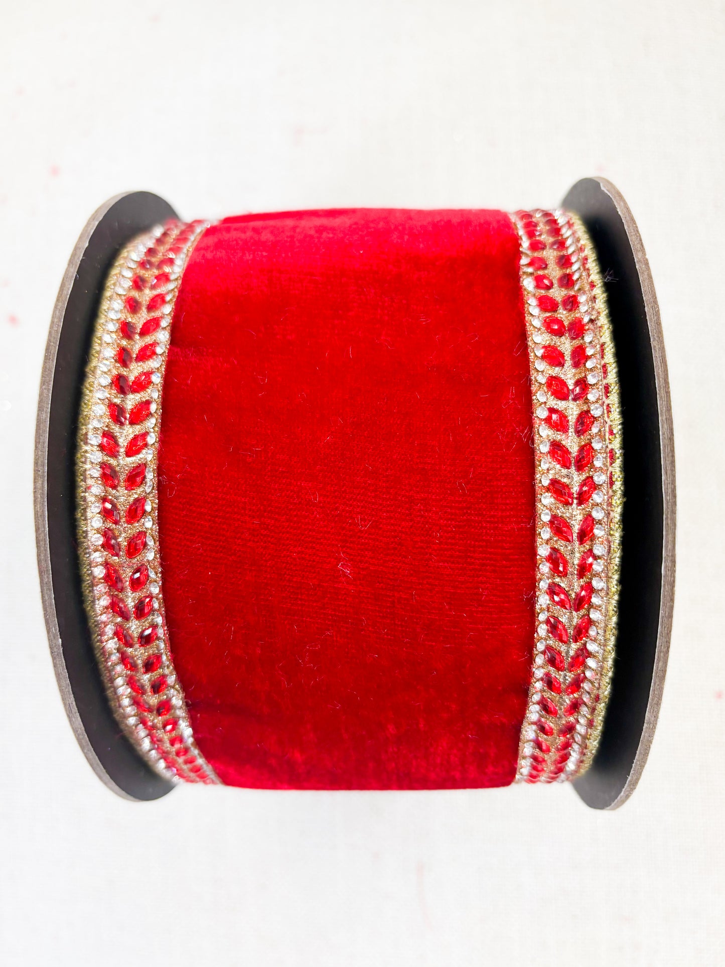Crimson Luxe Velvet Ribbon with Beaded Gold Trim