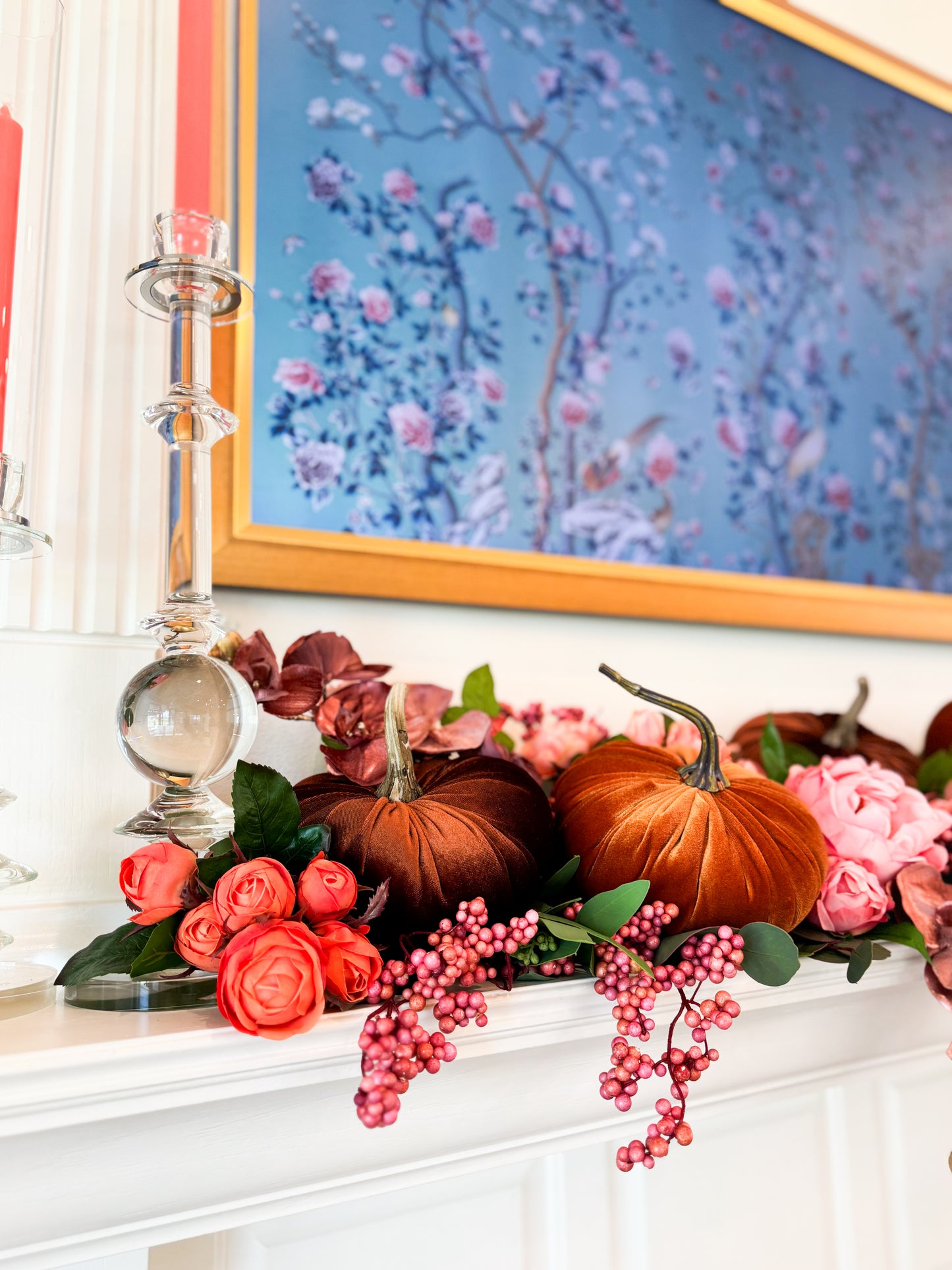 Autumn Rosewood Mantle Tablescape/Garland Decor Box