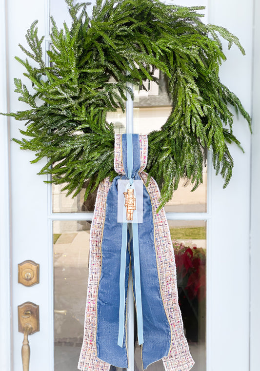 Tweed The Night Before Christmas Wreath With Sash And Acrylic Nutcracker Ornament