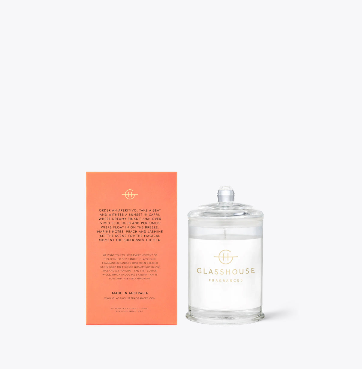 GLASSHOUSE Sunsets in Capri White Peach & Sea Breeze Soy Candle 2.1 Oz