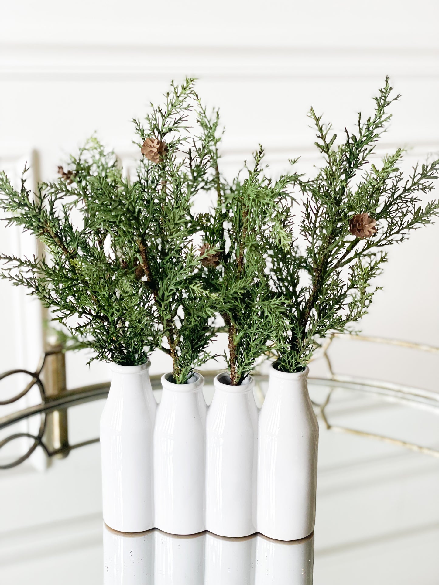 Cedar In White Ceramic Vase