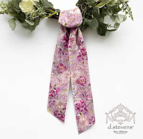 linen watercolor peonies sash, pink lavender