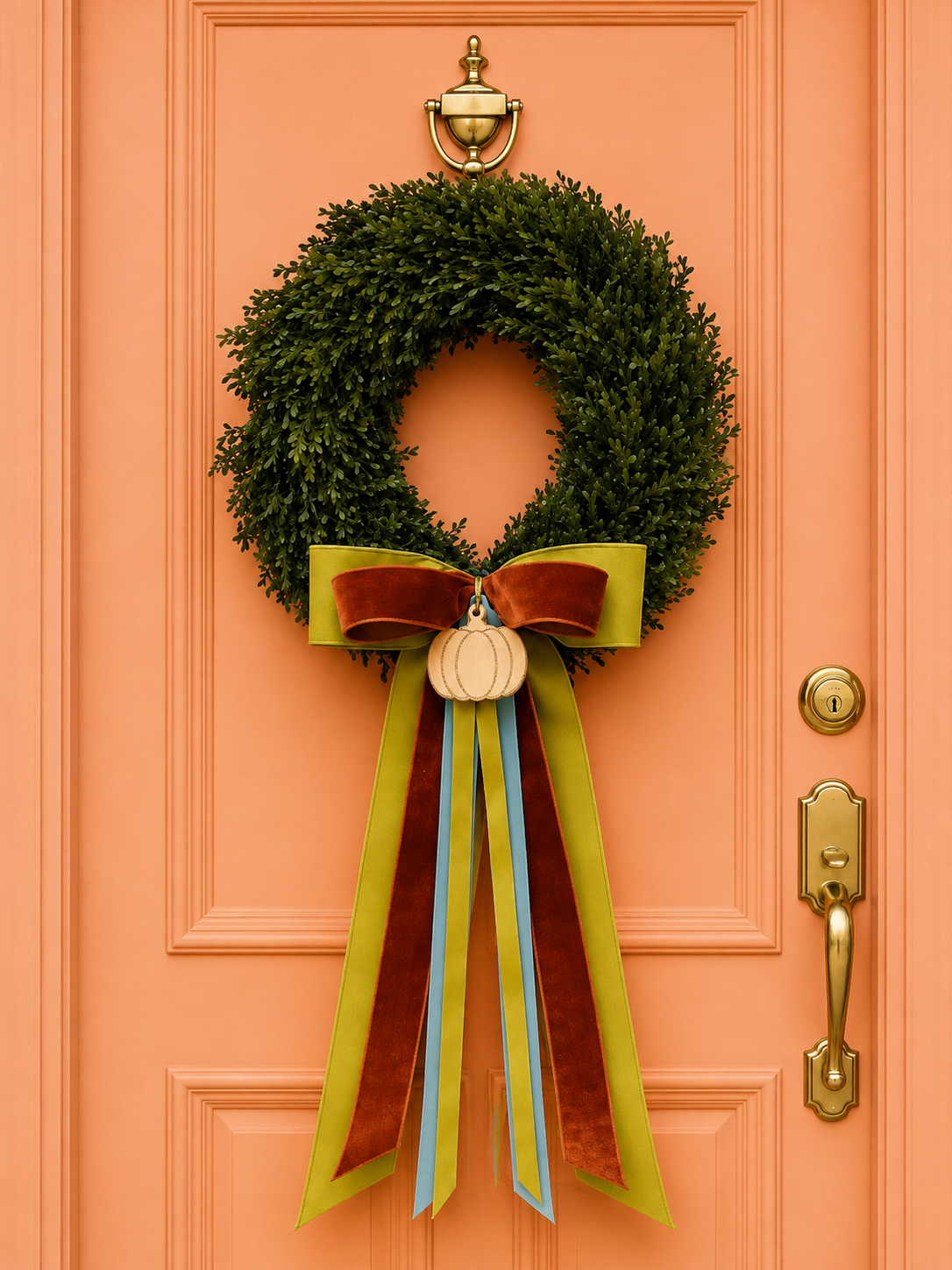 Golden Harvest Pumpkin Bow Wreath